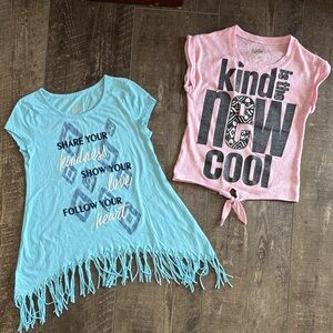 2 Justice graphic tops light pink and light blue